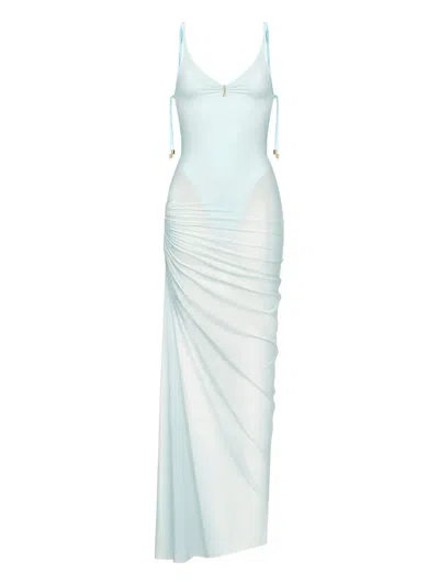 Korobeynikov Mesh Ruched Maxi Dress In Blue