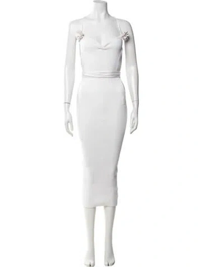 Pre-owned Korobeynikov V-neck Midi Length Dress In White