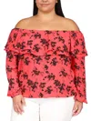 Kors Michael Kors Plus Womens Floral Print Polyester Pullover Top In Multi