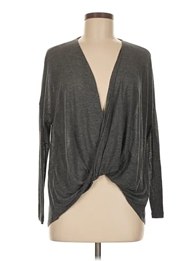 Pre-owned Korye Long Sleeve Top Gray Plunge Neckline Tops