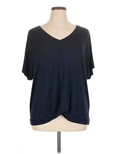 Pre-owned Korye Short Sleeve Top Blue Solid Pattern V-neck Tops