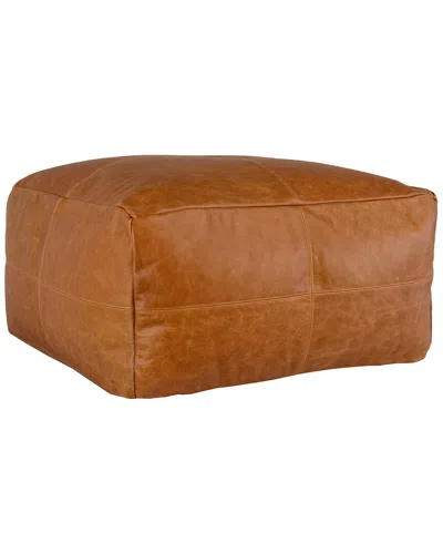 Kosas Home Cheyenne Genuine Leather 24in Square Brown Pouf By