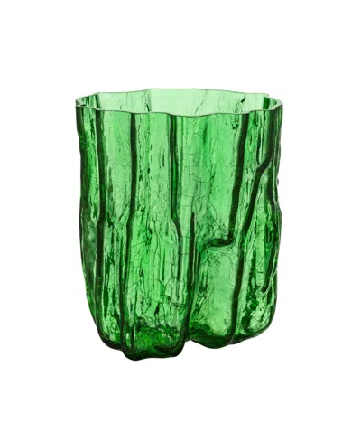 Kosta Boda 11'' Crackle Tall Crystal Glass Vase In Green