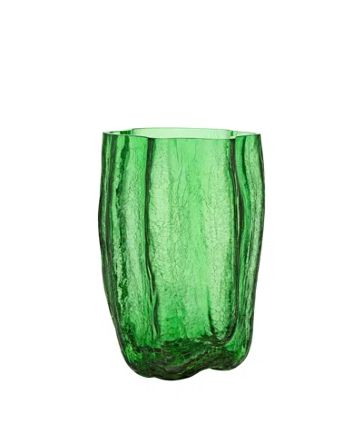 Kosta Boda 15'' Crackle Crystal Glass Vase In Green