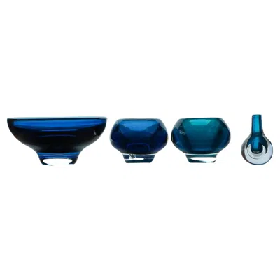Pre-owned Kosta Boda A Collection Of Modern Scandinavian Sommerso Glass By Mona Morales Kosta Sweden In Blue