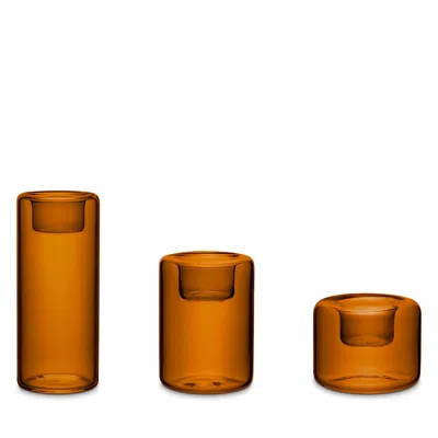 Kosta Boda Amber Happy Votive Holders, Set Of 3 In Orange