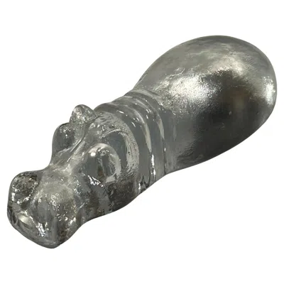 Pre-owned Kosta Boda Art Glass Lying Hippo Paperweight / Sculpture By  Sweden In Gray