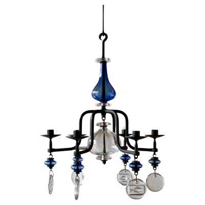 Pre-owned Kosta Boda Blue Pressed Glass Chandelier Erik Höglund Sweden, 1960s