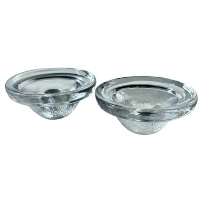 Pre-owned Kosta Boda 'brava' Glass Candlesticks By Ann & G�ran W�rff � Set Of Two, Sweden In Gray