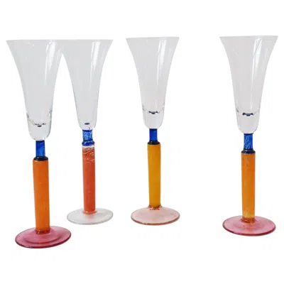 Pre-owned Kosta Boda Champagne Flutes Glasses, Postmodern 1990s In Sand