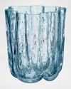 Kosta Boda 4.8" Circular Crystal Glass Crackle Vase In Blue