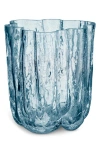 Kosta Boda 4.8" Circular Crystal Glass Crackle Vase In Blue