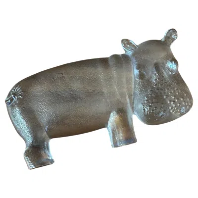Pre-owned Kosta Boda Large Art Glass Hippo Paperweight / Sculpture In The Style Of  Sweden In Gray