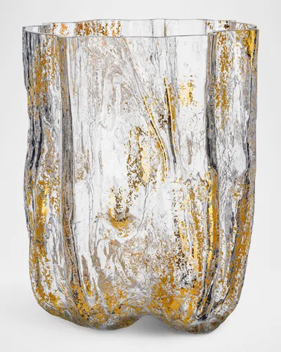 Kosta Boda Limited Edition 21k Gold Painted Crackle Tall Glass Vase In Cleargold