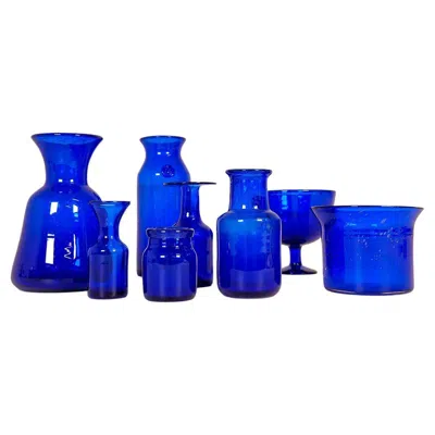Pre-owned Kosta Boda Midcentury Collection Of Eight Blue Vases By Erik Hoglund, Sweden, 1960s