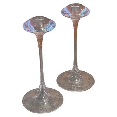 Pre-owned Kosta Boda Pair Of Crystal Candle Holders By Kjell Engman For  Sweden In Gray