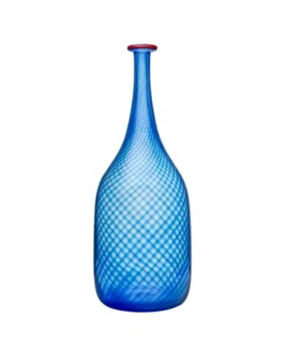 Kosta Boda Red Rim Bottle In Blue