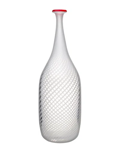 Kosta Boda Red Rim Bottle In White