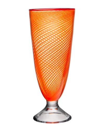 Kosta Boda Red Rim Footed Vase In Orange