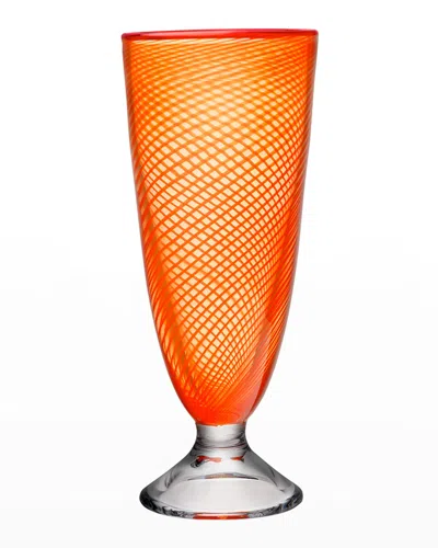 Kosta Boda Red Rim Footed Vase In Orange W/red Rim