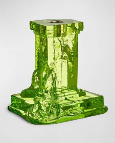Kosta Boda Rocky Baroque Amber Haze Medium Candlestick, 5.9" In Emerald Green