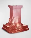 Kosta Boda Rocky Baroque Amber Haze Medium Candlestick, 5.9" In Pink