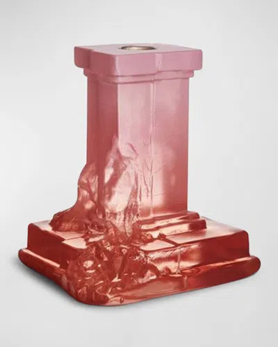 Kosta Boda Rocky Baroque Amber Haze Medium Candlestick, 5.9" In Pink