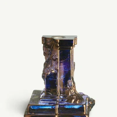 Kosta Boda Rocky Baroque Candlestick Glossy Glaze Medium In Multi