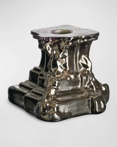 Kosta Boda Rocky Baroque Kryptonite Small Candlestick, 3.7" In Gray