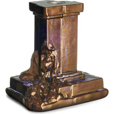 Kosta Boda Rocky Baroque Medium Crystal Candlestick In Bronze