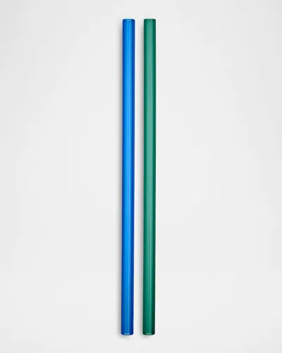 Kosta Boda Sipsavor 2-piece Glass Straw Set In Blue/green