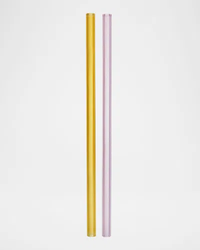 Kosta Boda Sipsavor 2-piece Glass Straw Set In Pink/yellow