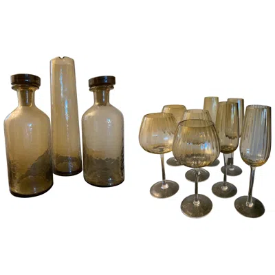Pre-owned Kosta Boda Smokey Amber Glass Chic 11 Piece Modern Barware Set Glasses, Decanters, Pitcher In Brown