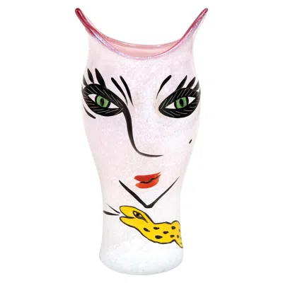 Pre-owned Kosta Boda Vase By , Sweden, Glass, Pink, Black And Yellow Colors, Face, C 1990