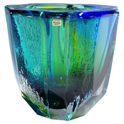 Pre-owned Kosta Boda Vintage Crystal Art Glass Vase By Goeran Waerff For Kosta 1970s In Blue