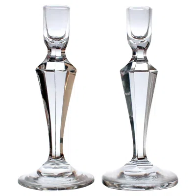 Pre-owned Kosta Boda Vintage Crystal Candle Holders, Mid-century Design In Gray