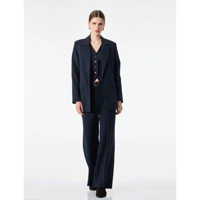 Koton Belted High Rise Wide Leg Trousers In Blue