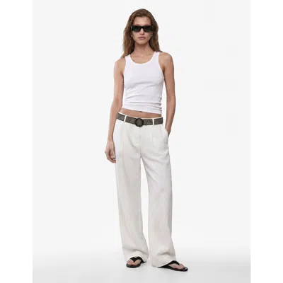 Koton Belted Linen Wide Leg Trousers In White