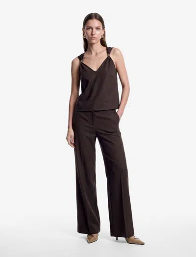 Koton Cotton Blend V-neck Sleeveless Top With Metal Accents In Brown