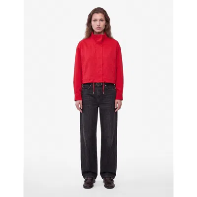 Koton Cotton Funnel Neck Gabardine Bomber Jacket In Red