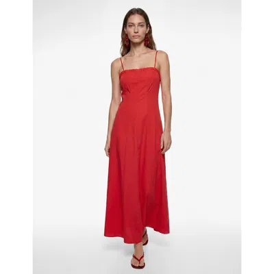 Koton Cotton Slim Fit Ruffle Detail Strapy Midi Dress In Red