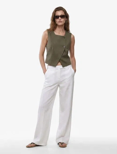 Koton Crew Neck Asymmetric Linen Vest In Green