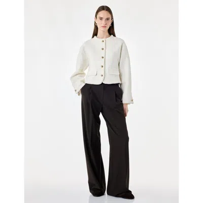 Koton Crew Neck Long Sleeve Tweed Jacket With Jeweled Buttons In White