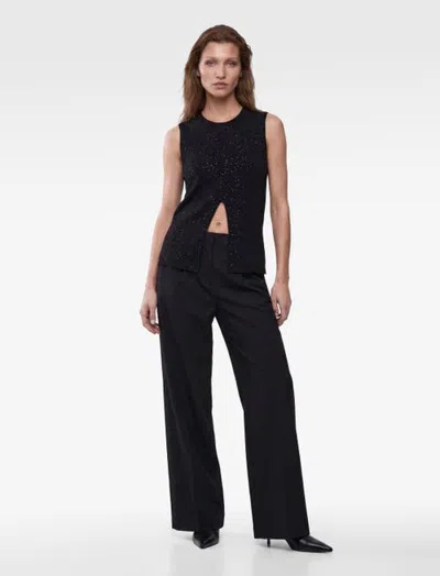 Koton Crew Neck Sleeveless Sequin Yarn Knit Top In Black