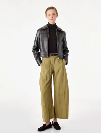Koton Cupro Textured Barrel Pants With Belt In Khaki