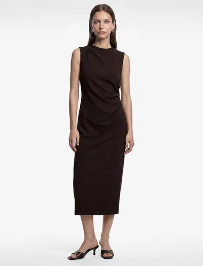 Koton Draped Crew Neck Sleeveless Midi Dress In Blue