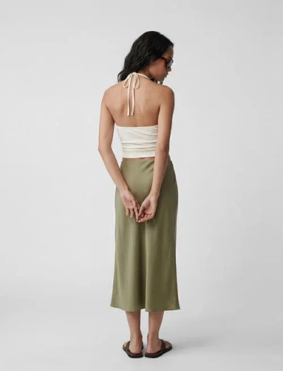 Koton Elastic Waist Satin Midi Skirt In Green