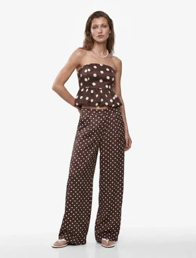 Koton Flowy Wide Leg Baggy Polka Dot Pants In Brown