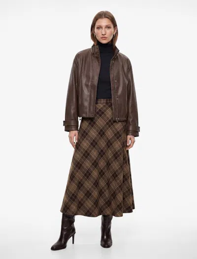 Koton Funnel Neck Faux Leather Bomber Jacket In Khaki