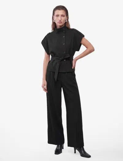 Koton Funnel Neck Short Sleeve Shirt With Belt In Black
